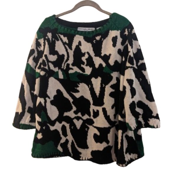 Vintage Michael Simon Grazing Cows Sweater 3/4 Sleeve - Picture 1 of 10